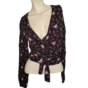 Grateful Dead Junk Food Black Red Roses Wrap Around Shirt XS Festival Dead Head